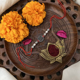 Vriksham Rakshabandhan Oxidized Sliver Swastik Symbol Circle With Three Brad Rakhi-RB149